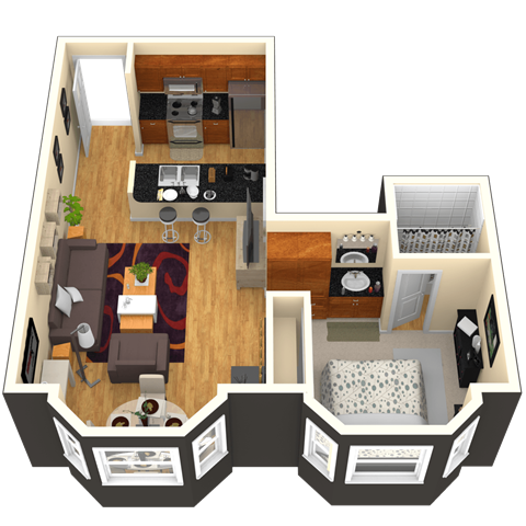 Floor plan for 1 bed, 1 bath, 470 sqft